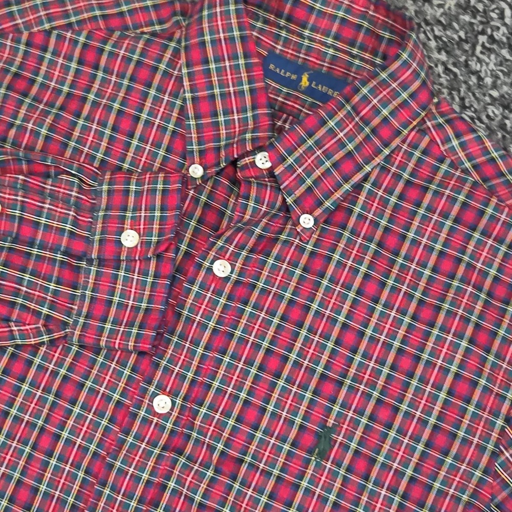 Ralph Lauren Button Down Long Sleeve Size Medium Red Check Plaid Classic
